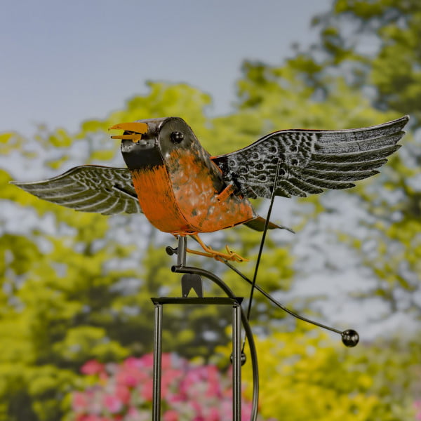 59.5 inch tall flying robin with moving wings garden iron bird swing stake