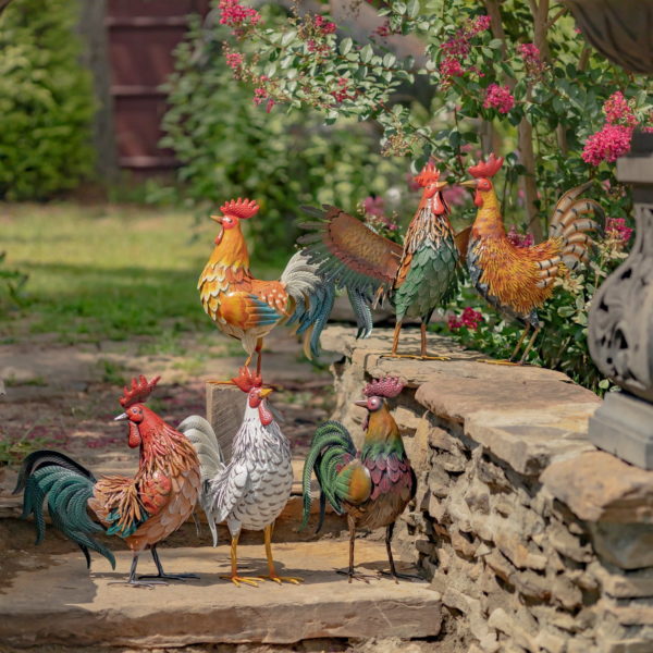 Group of Metal Roosters in Assorted Colors