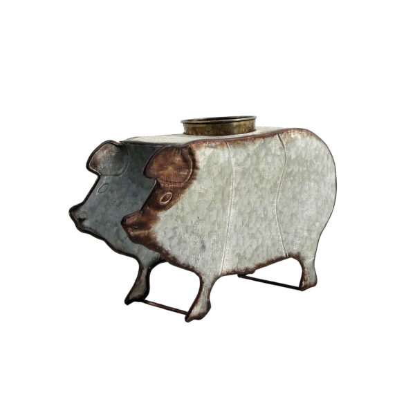 Galvanized Farm Animal Planter - Pig