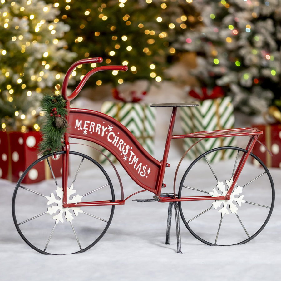 Outdoor Decor w/ Lighted Wreath Large MERRY CHRISTMAS Iron Bike Bicycle Indoor 