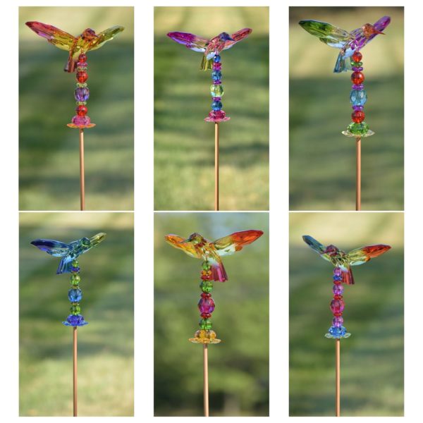 54 Five Tone Acrylic Hummingbird Garden Stakes in 6 Assorted Colors