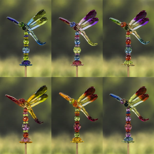 collage of 6 assorted colors 54 Five Tone Acrylic Dragonfly Garden Stakes