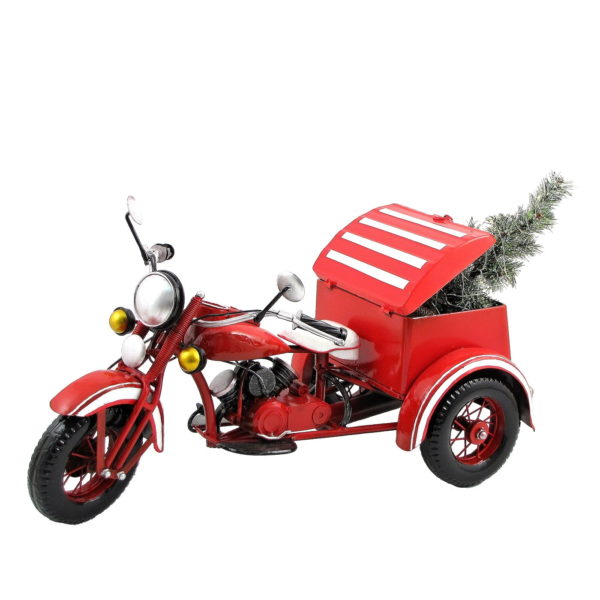 Small Red Motor Trike with Christmas Tree & LED Lights