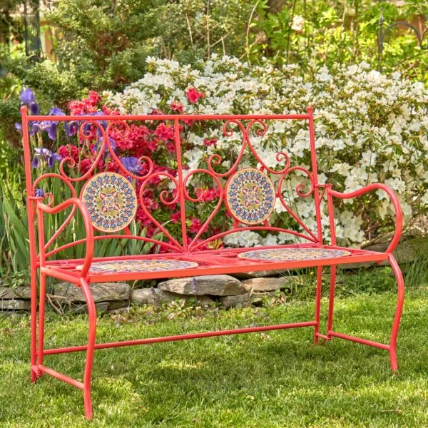 Paris Iron Folding Bench with Ceramic Mosaic Top