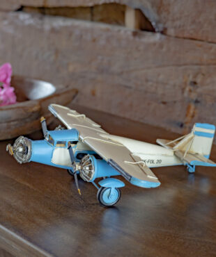 Metal Model Airplane Décor in Blue & Cream