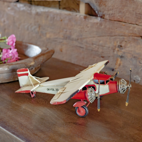 Metal Model Airplane Décor in Red & Cream