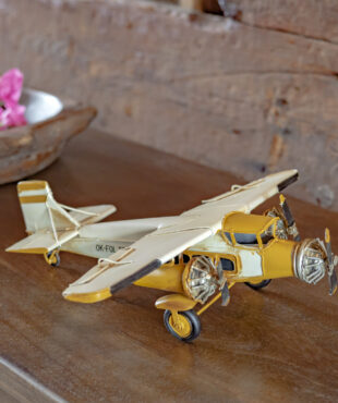 Metal Model Airplane Décor in Yellow & Cream