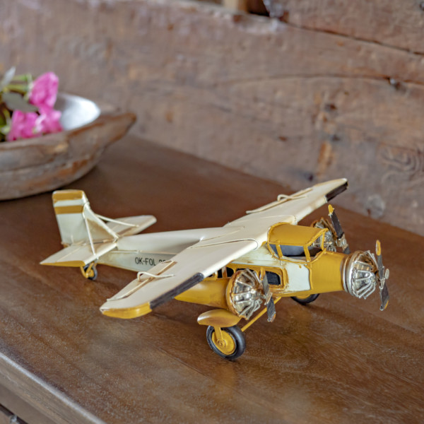 Metal Model Airplane Décor in Yellow & Cream
