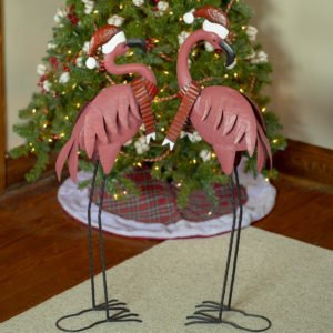 Set of 2 Pink Christmas Flamingos with Santa Hats & Scarves