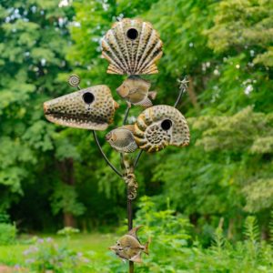seashell birdhouse stake for multiple birds