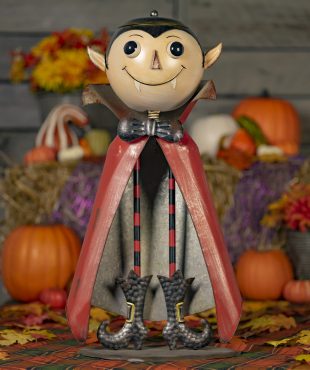 27 inch tall iron big bobble head vampire in red coat and black boots