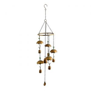 Antique Copper Umbrella Wind Chime with Glass Marbles & Bells