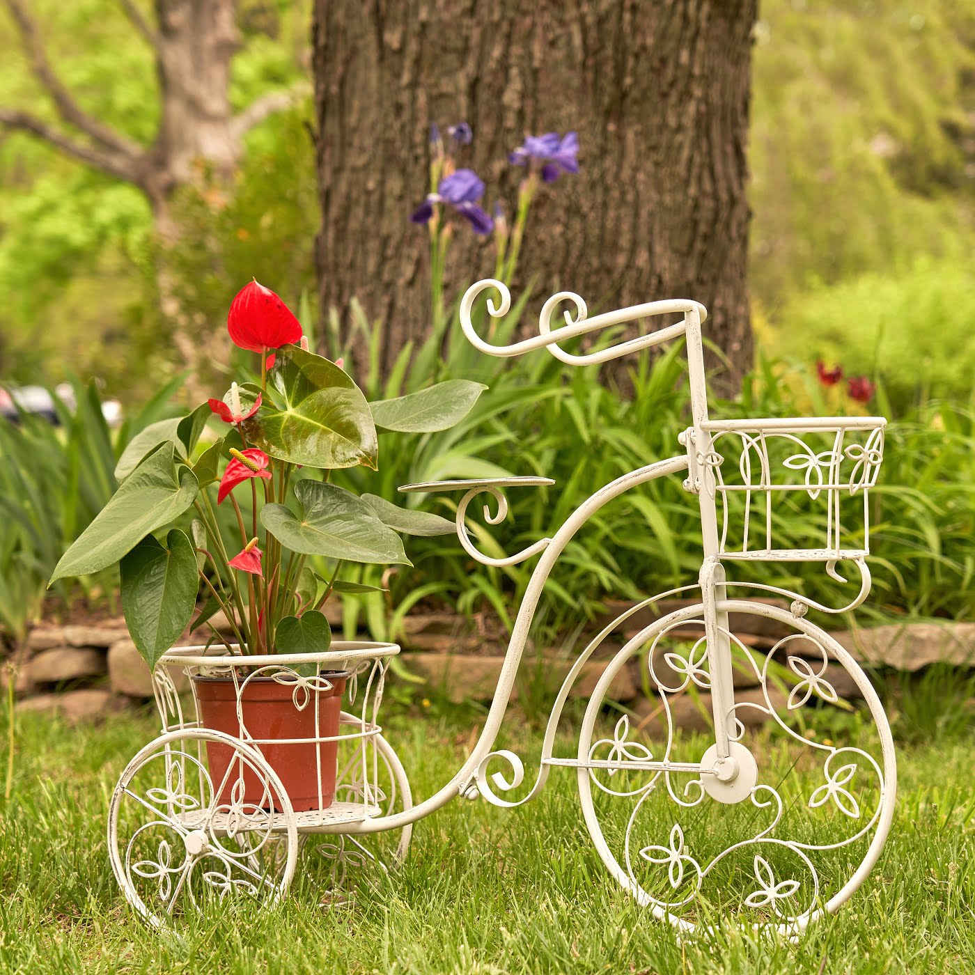 Vintage Style Tricycle Planter with Two Flower Baskets