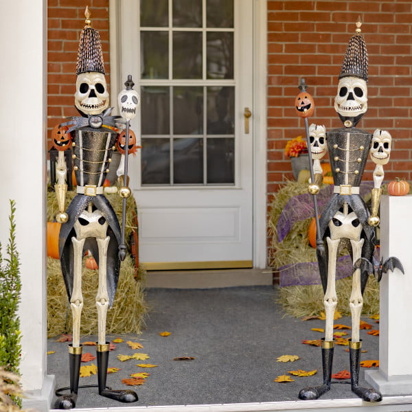 63.5 inch tall large set of skeleton soldiers holding staffs Halloween decorations