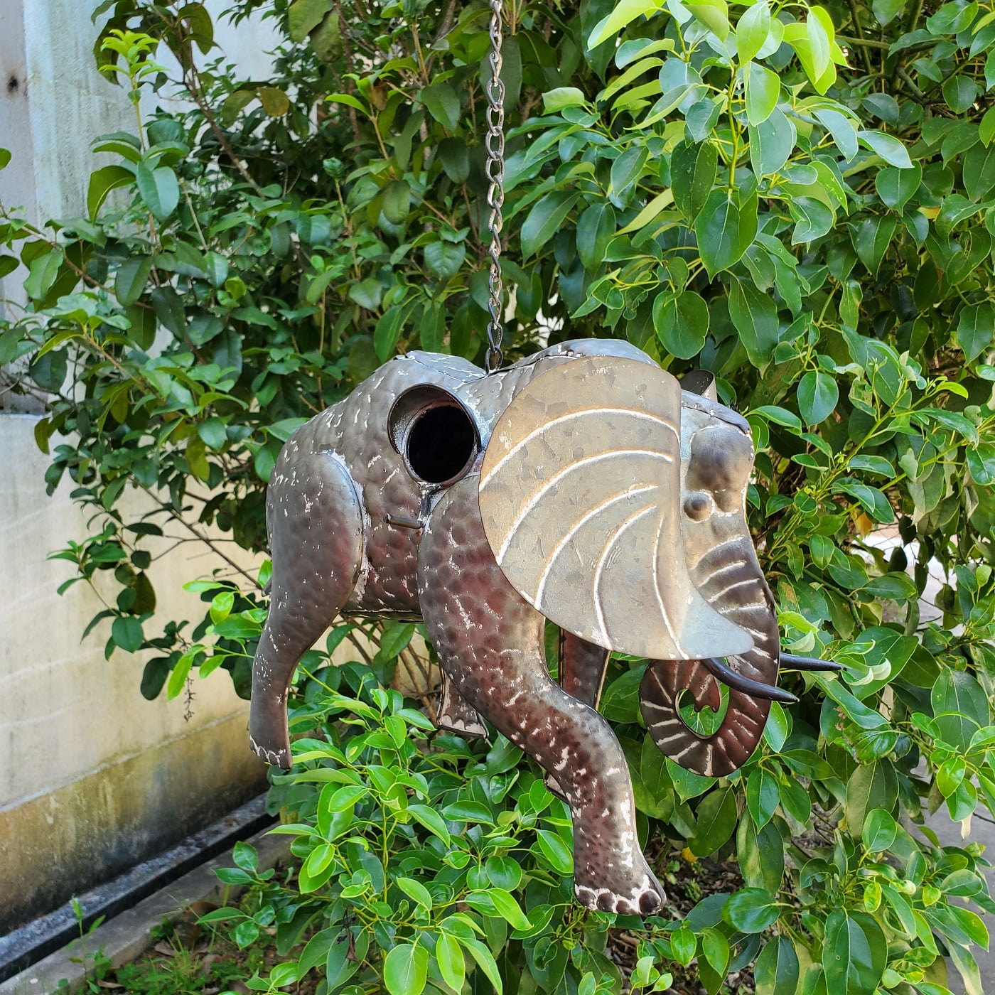 Galvanized Hanging Animal Birdhouse - Elephant