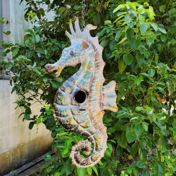 Galvanized Hanging Coastal Birdhouse - Seahorse
