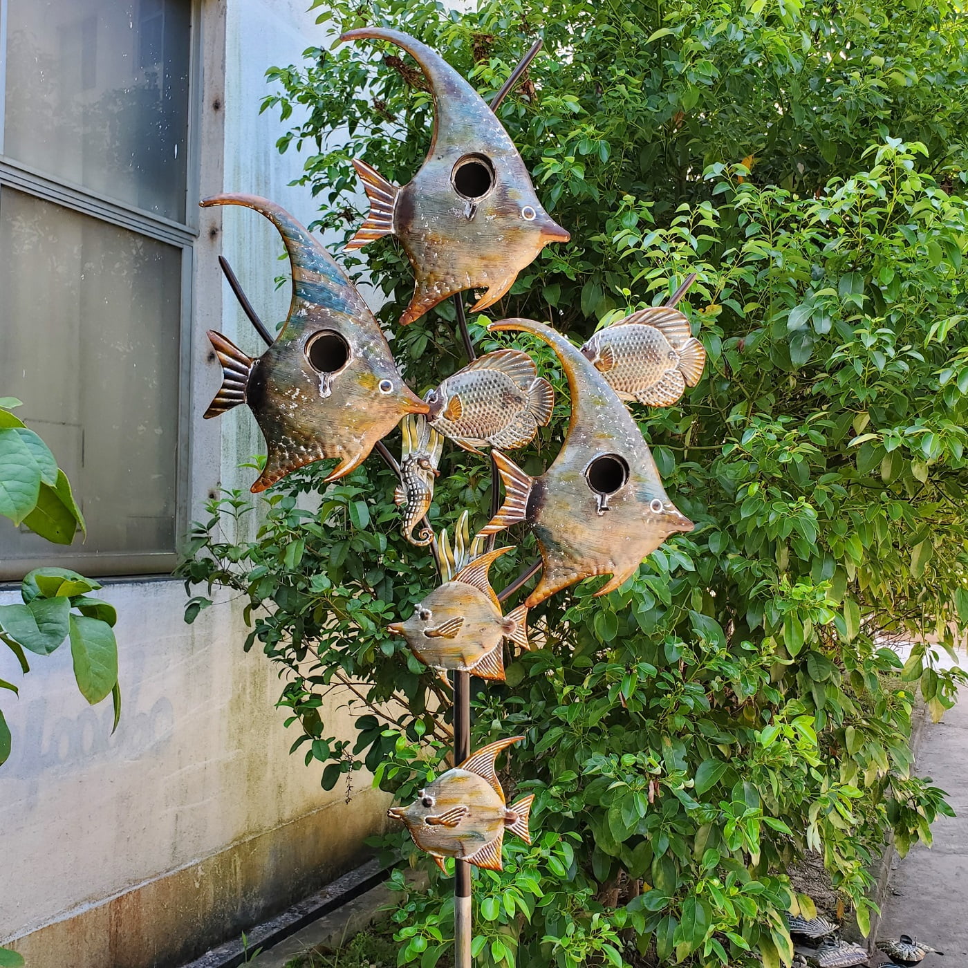 Coastal Style Birdhouse Stake - Angel Fish