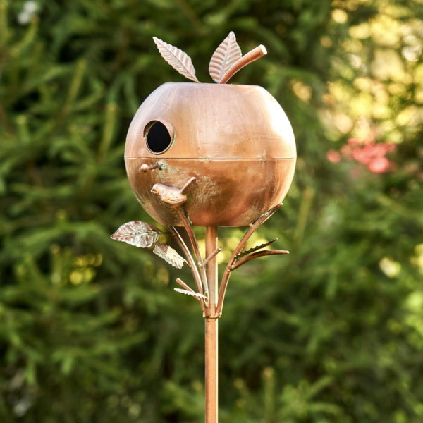 Apple Shaped Copper Color Birdhouse Stake