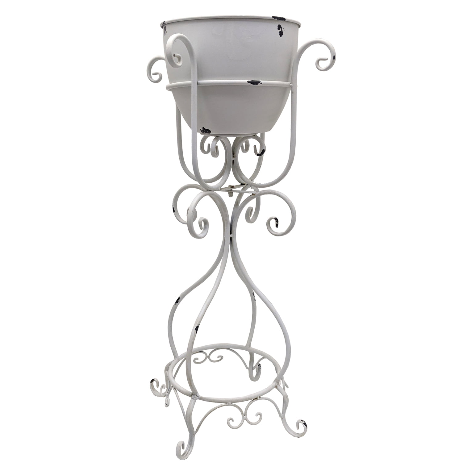 Antique White Iron Flower Pot and Stand Lesera
