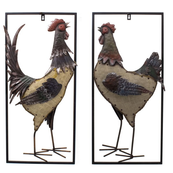 Set of 2 Rooster and Hen Three-Dimensional Framed Hanging Wall Decor