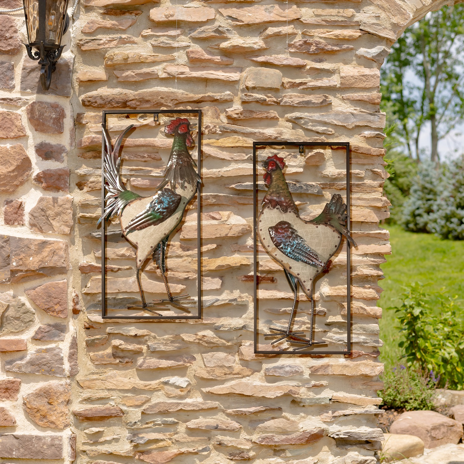 Set of 2 Rooster and Hen Three-Dimensional Framed Hanging Wall Decor