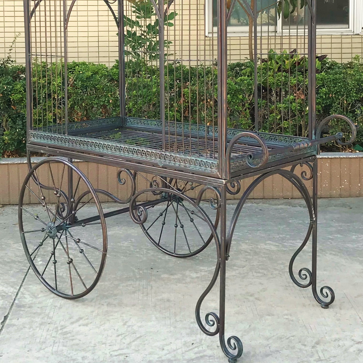Large Iron Flower Cart with Curved Roof in Multiple Colors