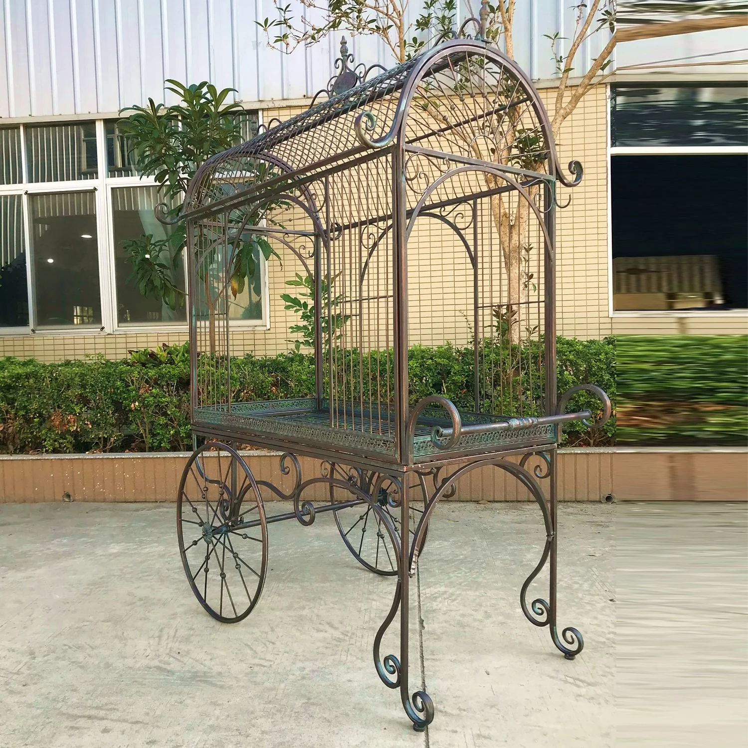 Large Iron Flower Cart with Curved Roof in Multiple Colors