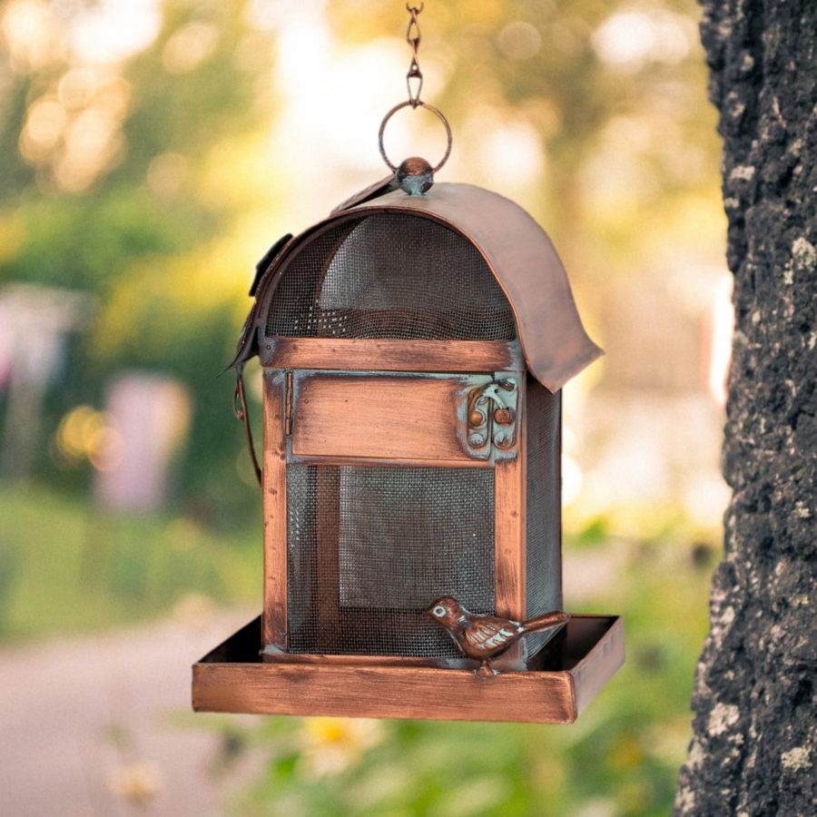 Hanging Iron Bird Feeder with Antique Copper Finish "Prairie"