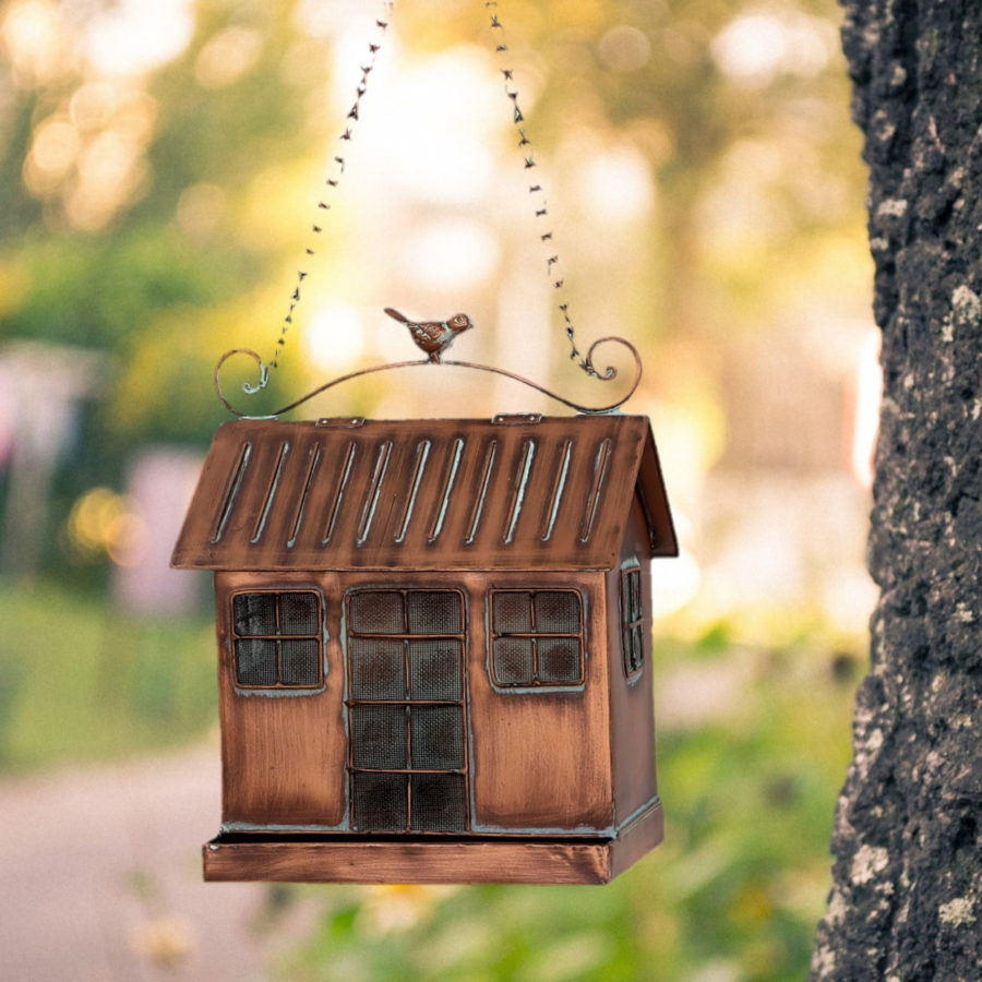 Hanging Iron Bird Feeder with Antique Copper Finish Cottage