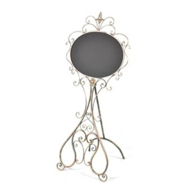 Oval Chalkboard Stand with Ornate Iron Frame