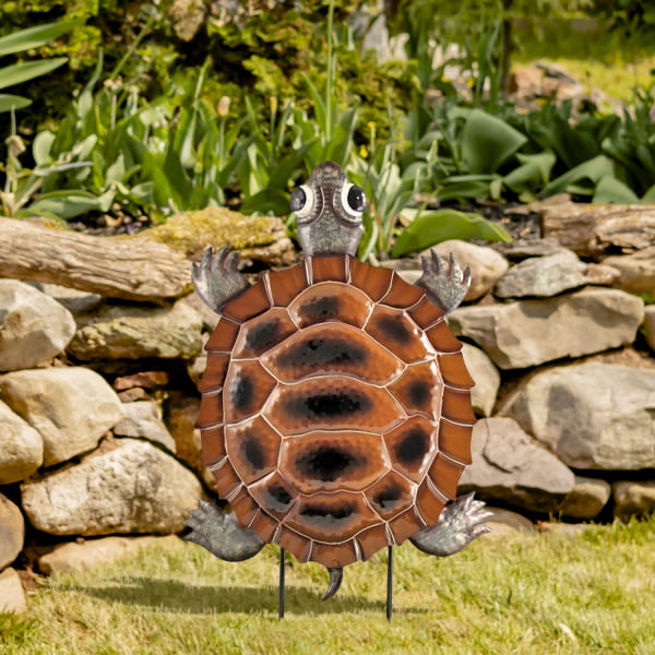 Large Iron Turtle Garden Flat Stake in garden