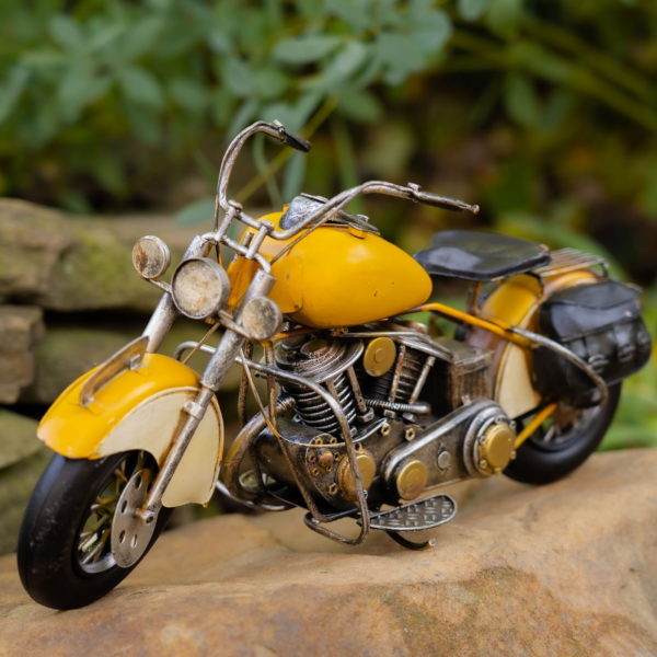 Vintage Style Metal Model Motorcycle in Yellow