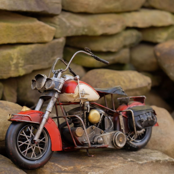 Vintage Style Metal Model Motorcycle in Red