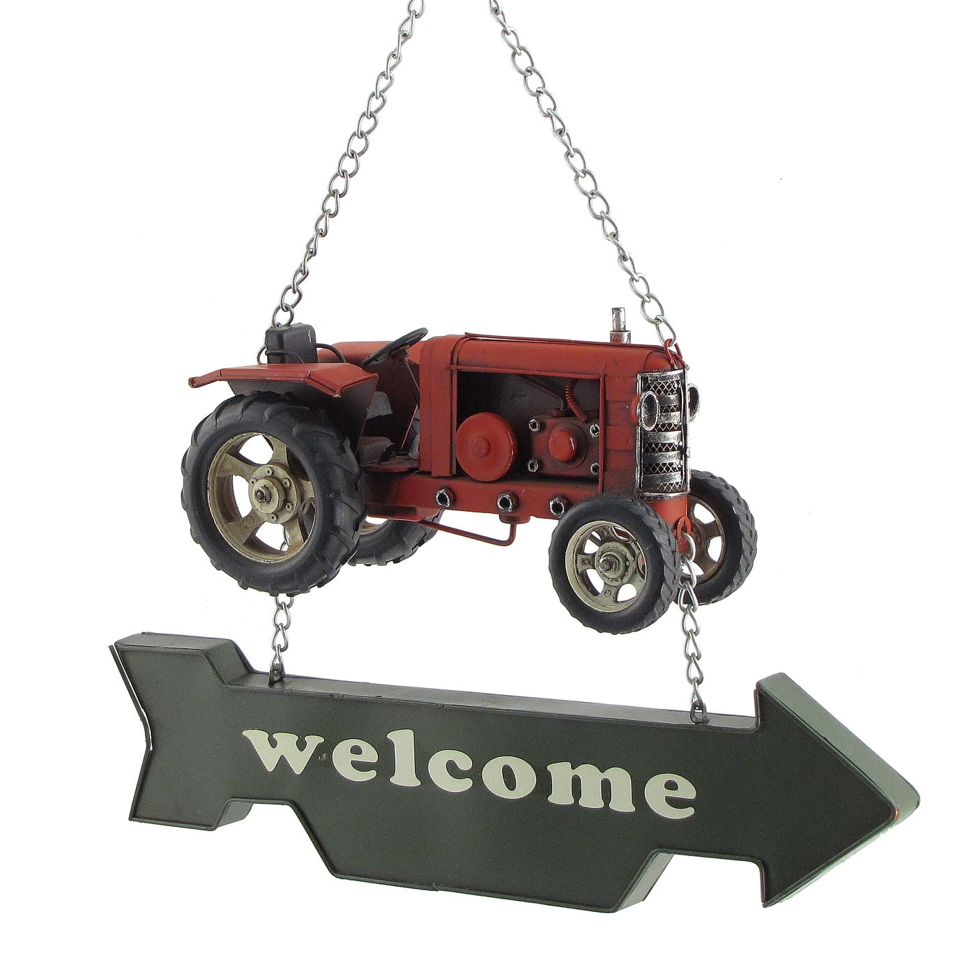 Red Tractor with Green Sign