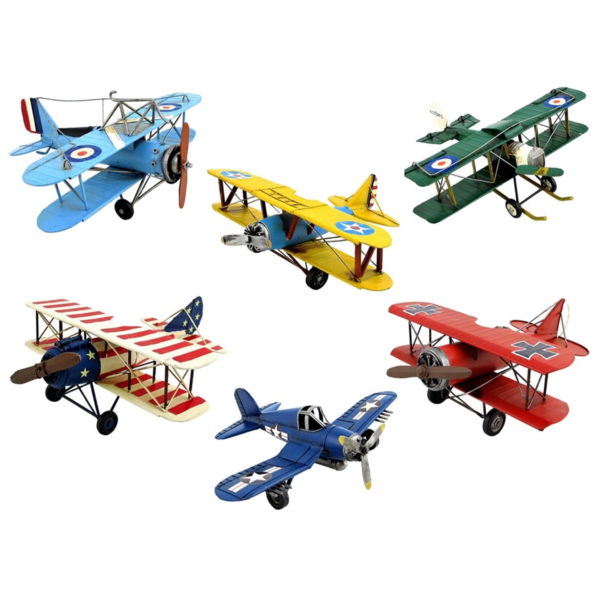 Set of 6 Assorted Metal Airplanes
