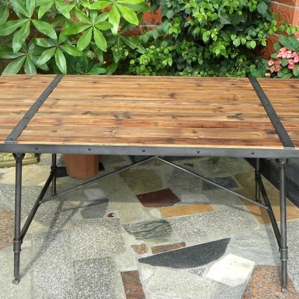 Classic Wooden Top Iron Table with Metal Trim