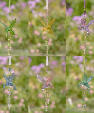 collage of 6 assorted colors acrylic hummingbirds