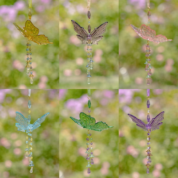 collage of 6 assorted colors acrylic butterflies with beads hanging ornament