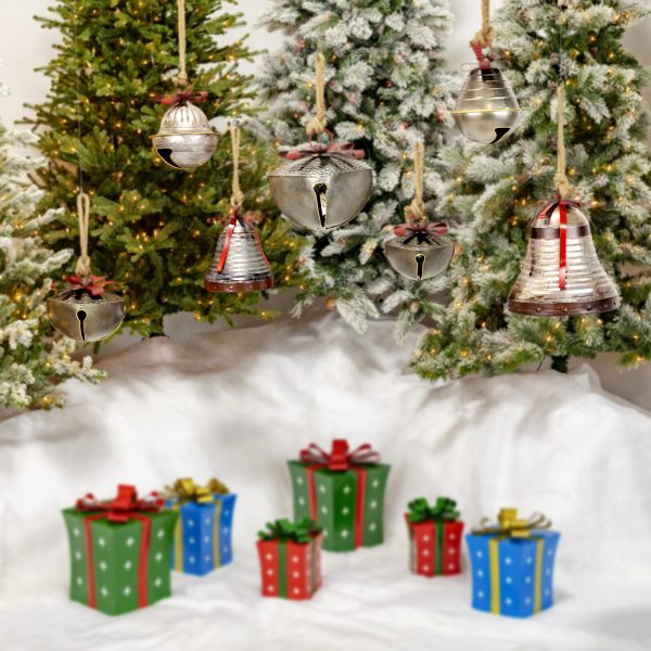 Six Metal Bells with Tied Bows that Jingle- Seen with Presents for Display