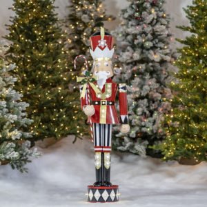 Large Iron Christmas Nutcracker Harry with Candy Cane Staff & LED Lights