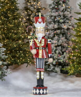 Large Iron Christmas Nutcracker Harry with Candy Cane Staff & LED Lights