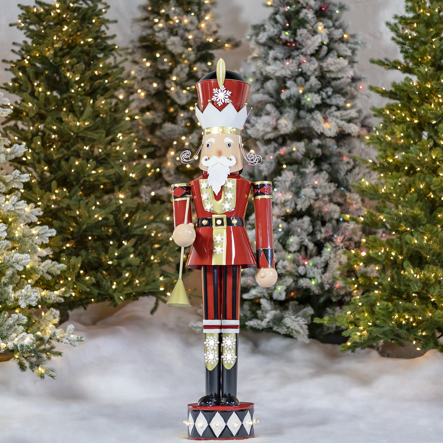 Large Iron Christmas Nutcracker "Harry" With Candy Cane & LED Lights