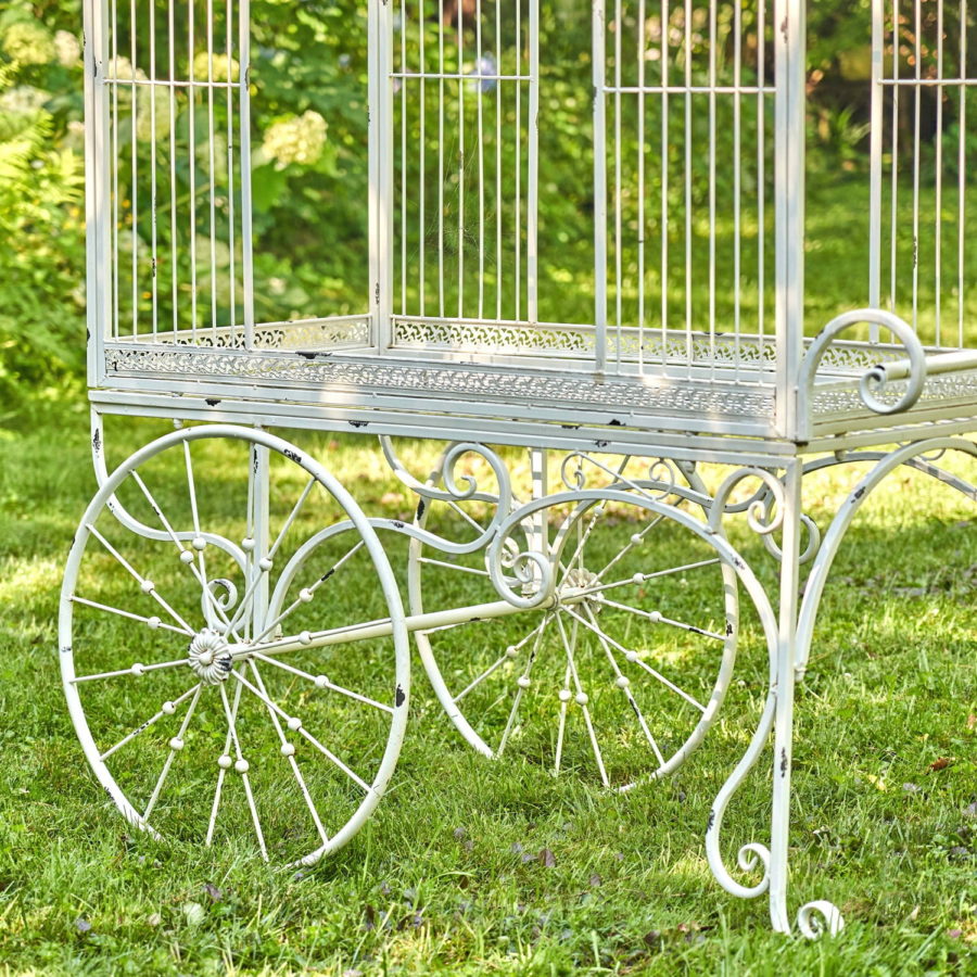 Large Iron Flower Cart with Curved Roof in Multiple Colors