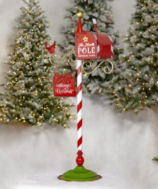 42 Tall Standing Christmas Mailbox with Hanging Sign and Cardinal