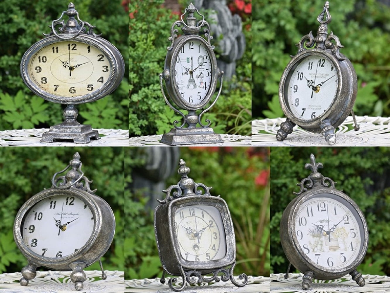 Set of 6 Assorted French Inspired Tabletop Clocks