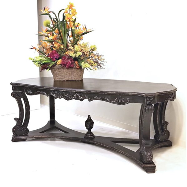 Parisian-Style Large Oval Wooden Table in Antique Black