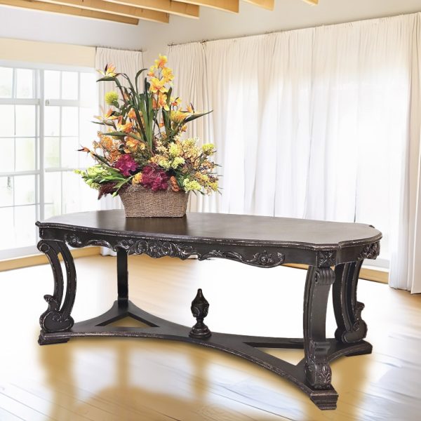 Parisian-Style Large Oval Wooden Table in Antique Black