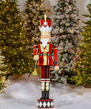 Large Iron Christmas Nutcracker David with Trumpet & LED Lights