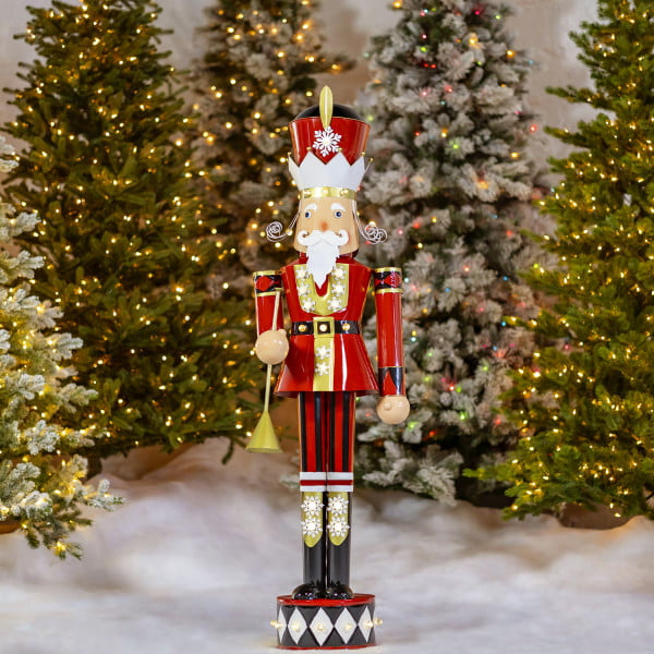 Large Iron Christmas Nutcracker David with Trumpet & LED Lights