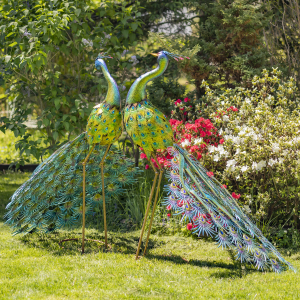 Set of 2 Large Colorful Peacocks with Jewels “Royal and Sapphire”